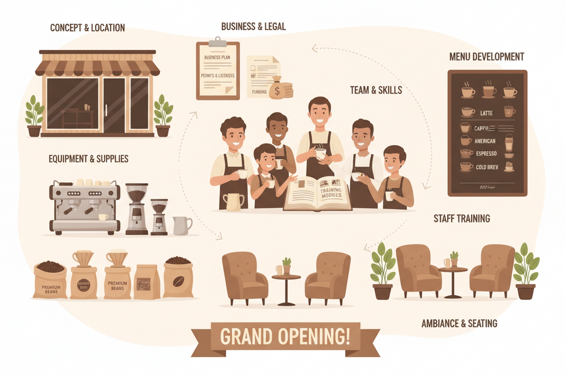 What preparations are needed to open a coffee shop?