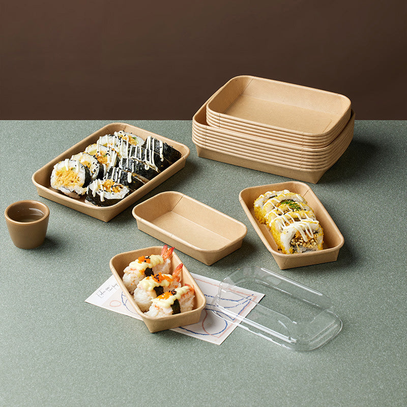 Disposable Kraft Paper Sushi Boxes Container with Clear Lids for Catering / Takeout